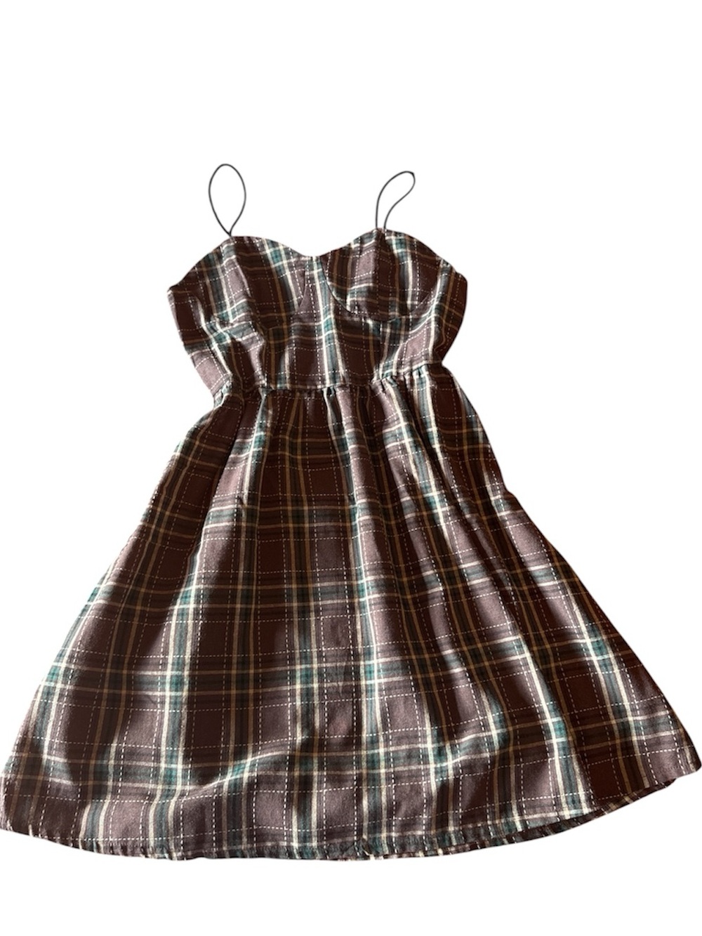 SHEIN Brown Plaid Spaghetti-Strap Midi Dress